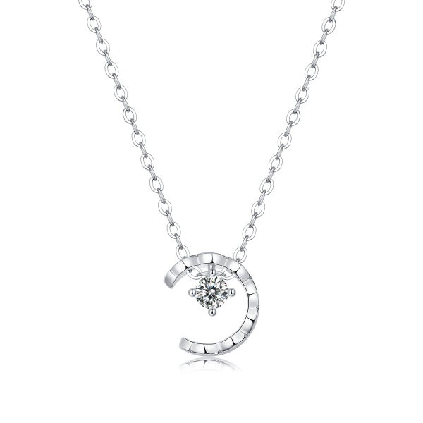 Moissanite Diamond Moon Pendant Sterling Silver Chain Necklace 18K Gold Plated Carousel 1