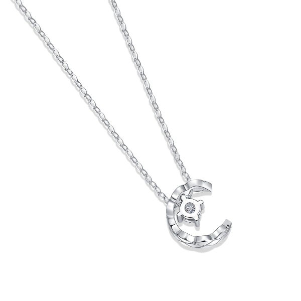 Moissanite Diamond Moon Pendant Sterling Silver Chain Necklace 18K Gold Plated Carousel 2