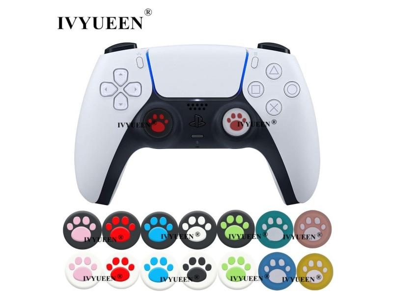 IVYUEEN 4 PCS Cat Paw Silicone Analog Thumb Sticks Grips Caps For PlayStation 5 Carousel 2