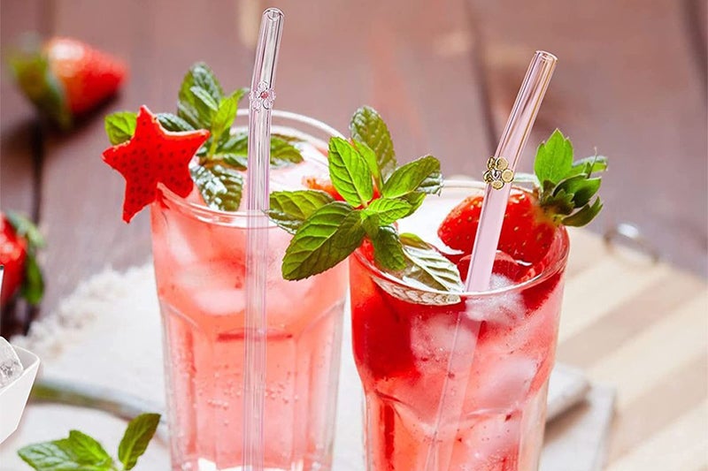 12Pcs Reusable Glass Straws Clear Colorful Flower Glass Straws With 4 Straw Clea Carousel 1