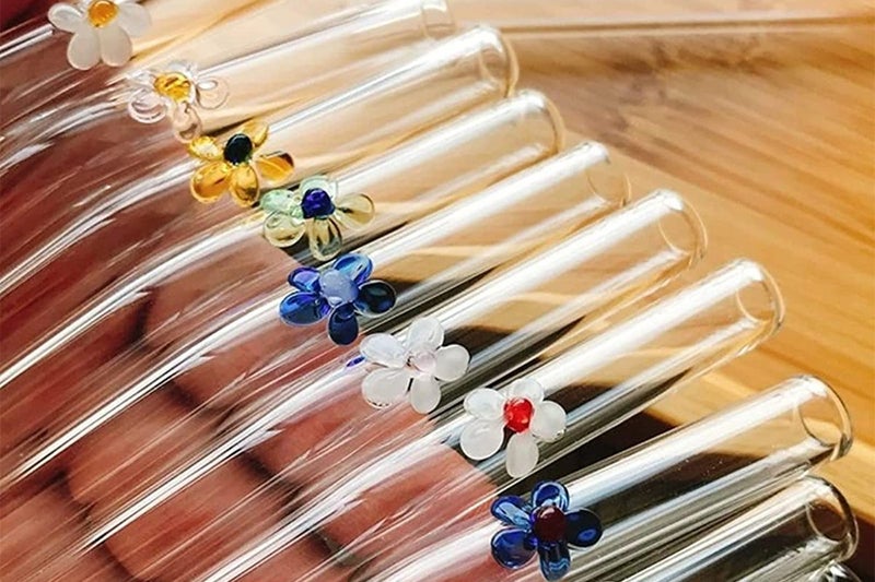 12Pcs Reusable Glass Straws Clear Colorful Flower Glass Straws With 4 Straw Clea Carousel 2