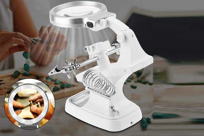 LED Lighted Magnifying Glass with Stand 4.5X Helping Hand Tool for Reading Close Carousel 2