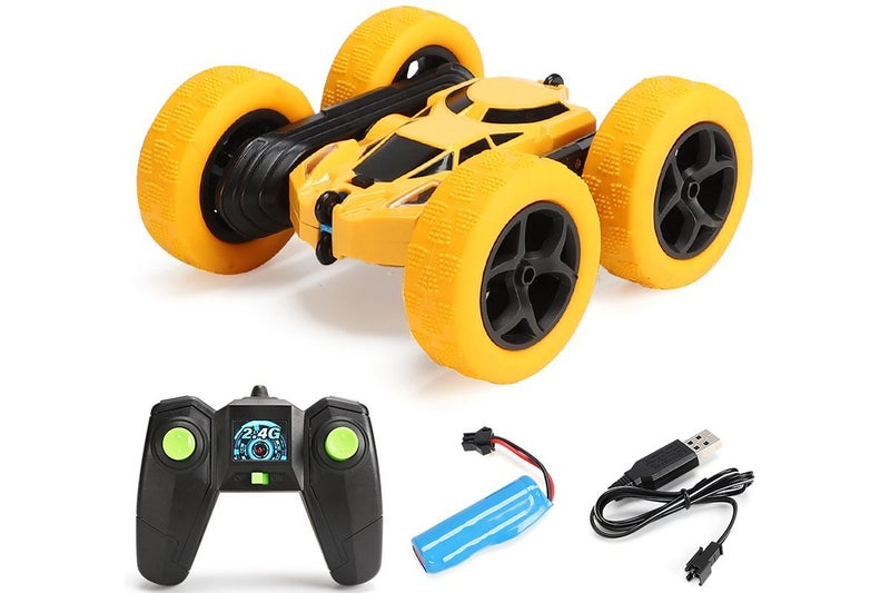 2.4GHz 4WD Fast RC Car Kids Toy Double Sided 360 Degree Rotating RC Truck-Yellow Carousel 1