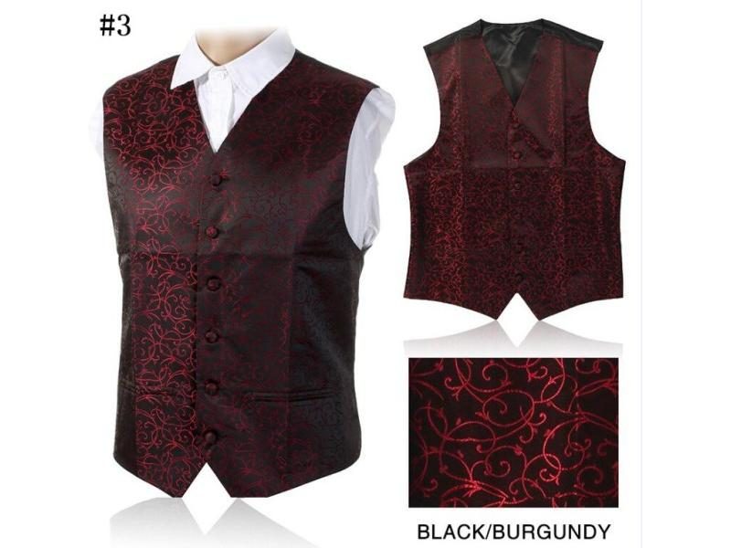 GUSLESON Mens Waistcoats Slim Fit Paisley Vest Suit For Party Wedding Carousel 1