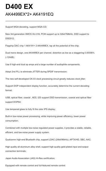 SMSL S.M.S.L Audio D400EX / D400 EX Audio high fidelity DAC DAP AK4499EX*2 New Carousel 20