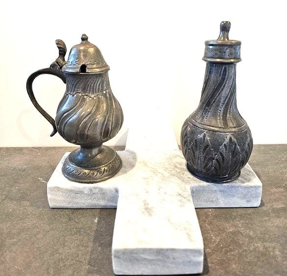 Circa. 18th Century Pewter Mustard Pot & Salt or Sugar Shaker. German in Origin. Carousel 1