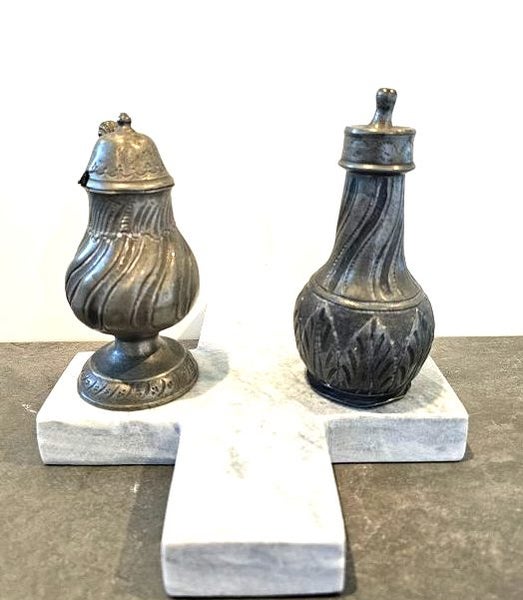 Circa. 18th Century Pewter Mustard Pot & Salt or Sugar Shaker. German in Origin. Carousel 2