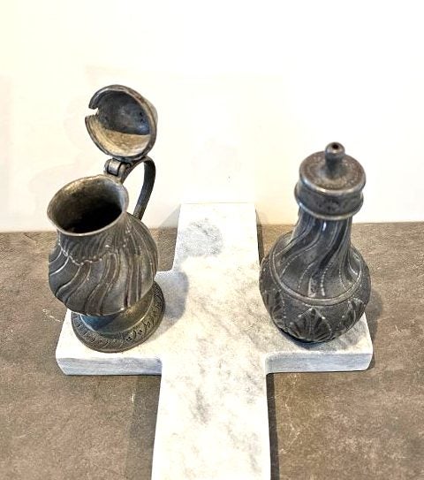 Circa. 18th Century Pewter Mustard Pot & Salt or Sugar Shaker. German in Origin. Carousel 10