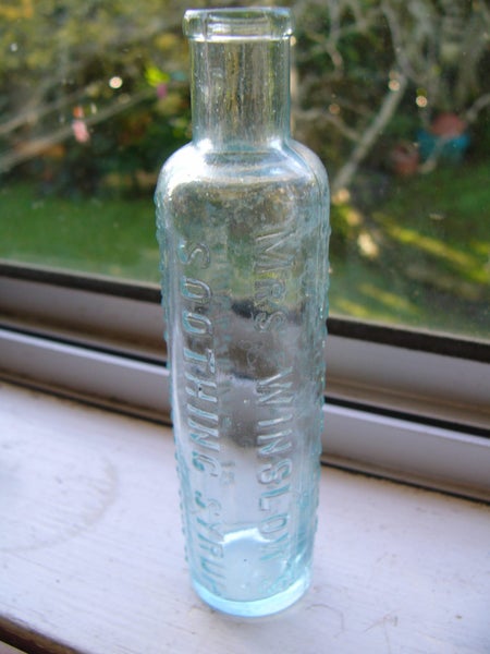 1890s Mrs Winslow’s Soothing Syrup aqua bottle #2 Carousel 2