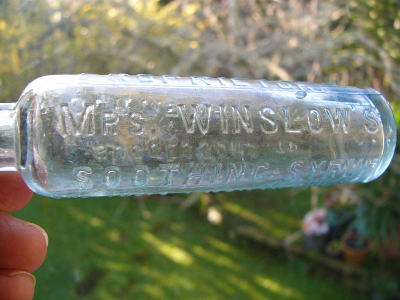 1890s Mrs Winslow’s Soothing Syrup aqua bottle #2 Carousel 1