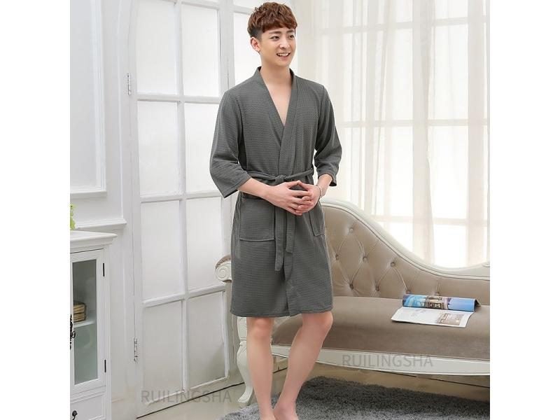 Men Summer Water Absorption Towel Bath Robe Women Dressing Gown Carousel 1