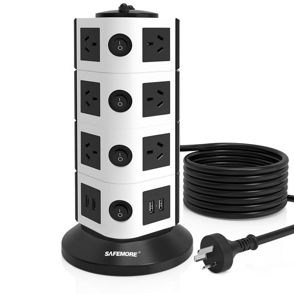 SAFEMORE VPS 4 Level Power Board 14 outlets 2 ?USB & 2 ?USB-C Ports, White Carousel 1