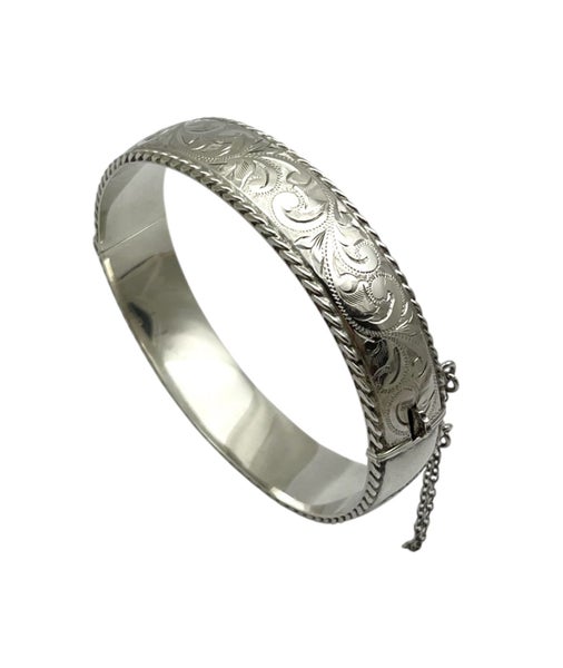 Vintage Sterling Silver New Zealand Made Ladies Bangle Bracelet Hurst &Son 1980s Carousel 1