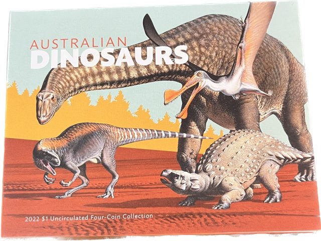 AUSTRALIA 2022 DINOSAURS (4 x $1 coins) COIN SET IN FOLDER UNC Carousel 2