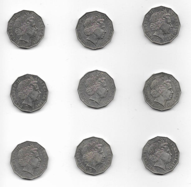 Australia 2001 set of 9 Federation 50 Cent coins EF Carousel 2