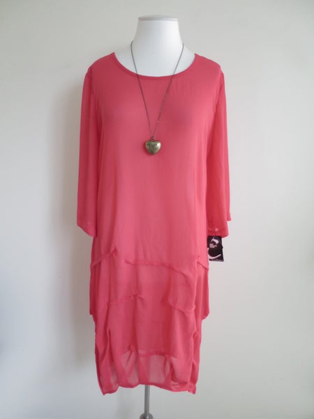 CASHEWS (NZ) *Designer Chic Coral Punch Chiffon Dress* 8/10 NEW Carousel 1