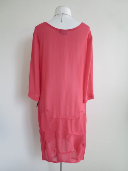 CASHEWS (NZ) *Designer Chic Coral Punch Chiffon Dress* 8/10 NEW Carousel 4