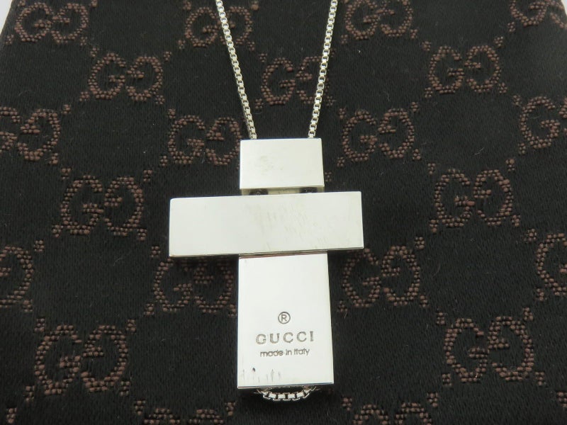 Gucci Sterling Silver Large Cross Long Chain Pendant Necklace Carousel 1