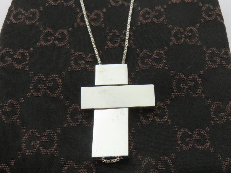 Gucci Sterling Silver Large Cross Long Chain Pendant Necklace Carousel 2