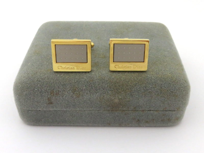 Christian Dior Gold Silver Tone Metal Logo Cufflinks Carousel 1