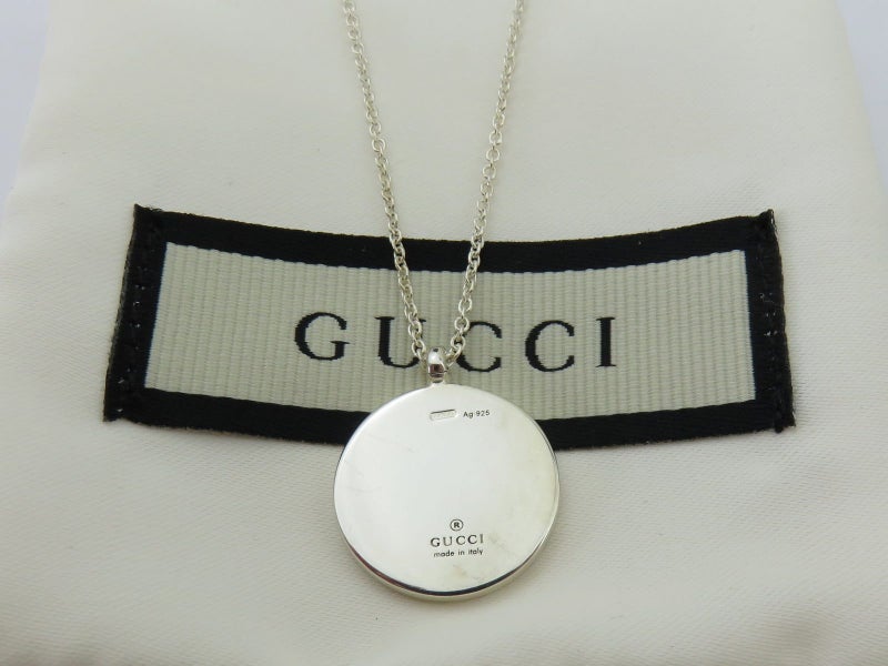 Gucci Sterling Silver Teddy Bear Round Tag Pendant Necklace Carousel 2