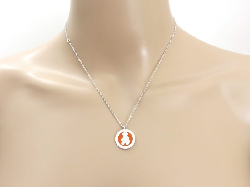 Gucci Sterling Silver Teddy Bear Round Tag Pendant Necklace Carousel 4