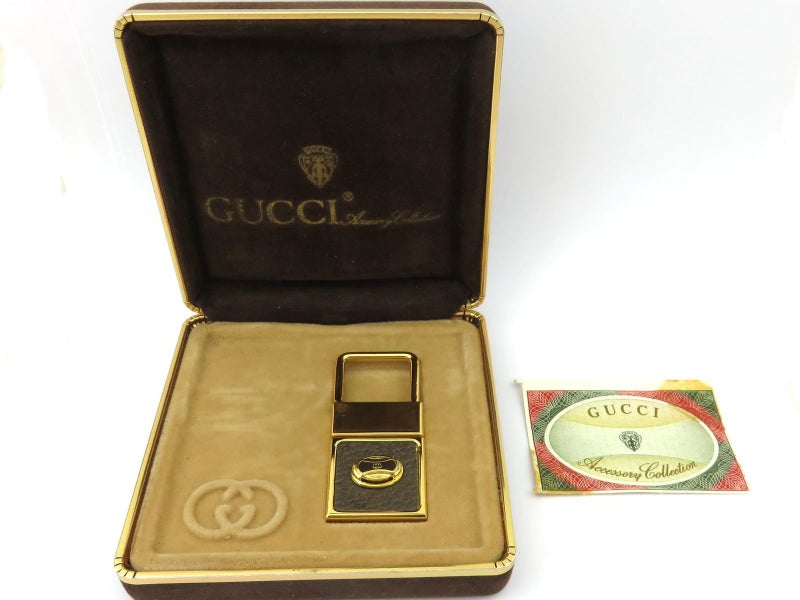 Gucci Gold Tone Metal Dark Brown Leather Keyring Carousel 2