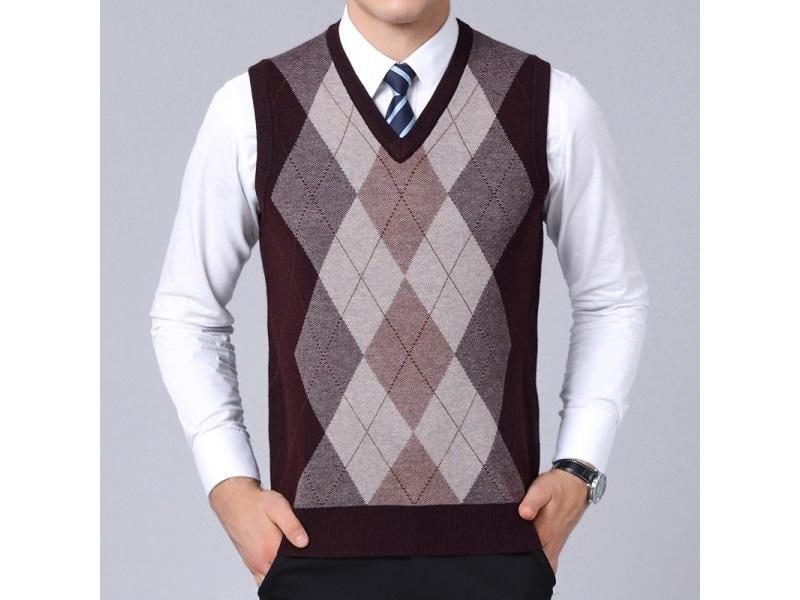 New Fashion Brand Sweater For Mens Pullovers Plaid Slim Fit Jumpers Knitred Carousel 1