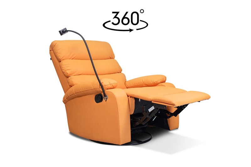 Olivio 360 Swivel Manual Recliner Lounge Chair With Mobile Holder (Orange) Carousel 1