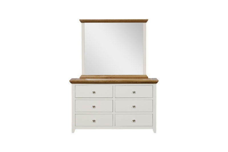 NOTTINGHAM 6-Drawer Solid Oak Dresser with Mirror (White) Carousel 1