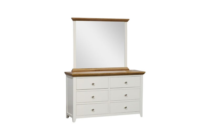 NOTTINGHAM 6-Drawer Solid Oak Dresser with Mirror (White) Carousel 2