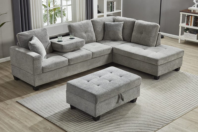 NEBULA Premium Sectional Sofa with Storage Ottoman (Misty Grey) - Facing Right Carousel 1