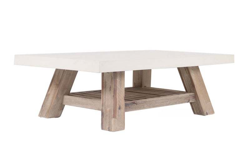 ANTON White Concrete on Solid Acacia Wood Coffee Table Carousel 1