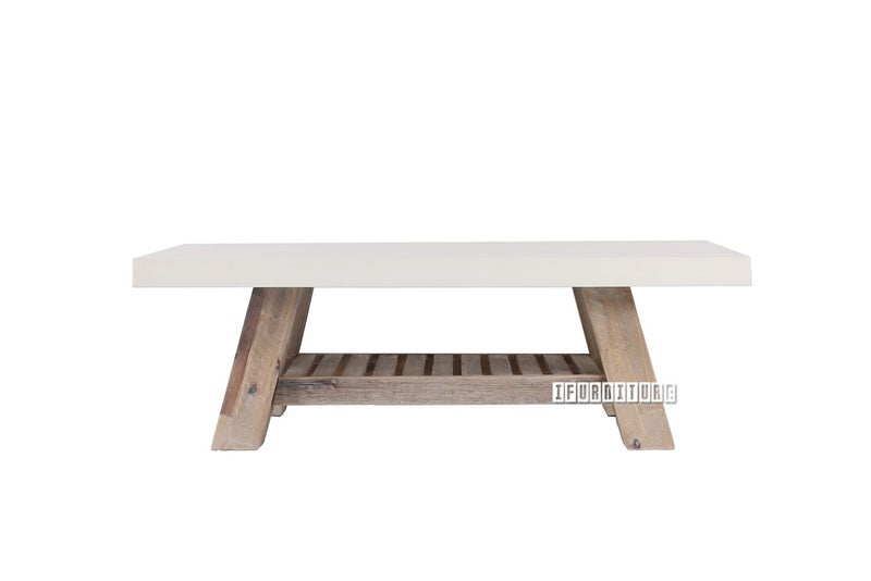 ANTON White Concrete on Solid Acacia Wood Coffee Table Carousel 2