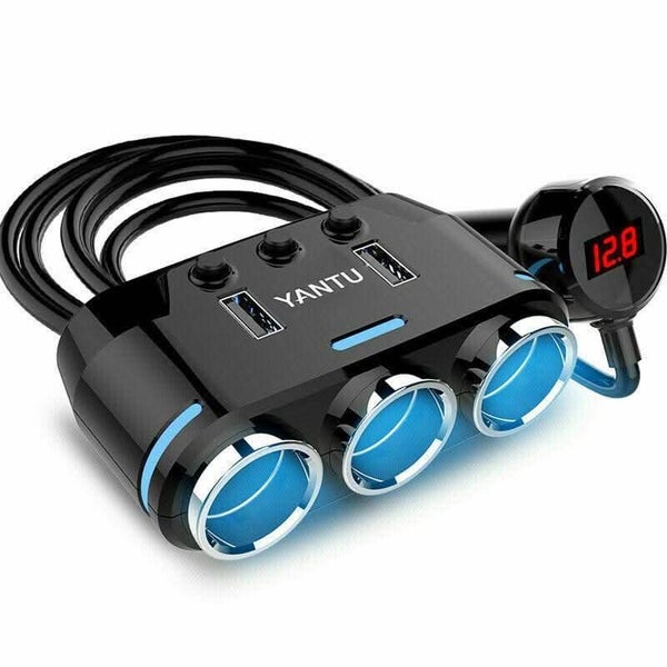 Car Charger Cigarette Lighter 3 Port Power Adapter Socket + Dual USB Carousel 1