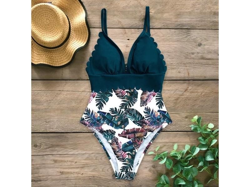 Vintage One Piece Swimsuit Women Swimwear Solid Monokini Retro Bodysuit Beach Carousel 1