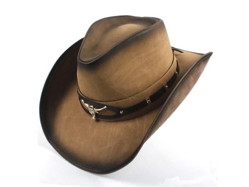 Leather Black Men Western Cowboy Hat For Gentleman Dad Cowboy Sombrero Hombre Carousel 1
