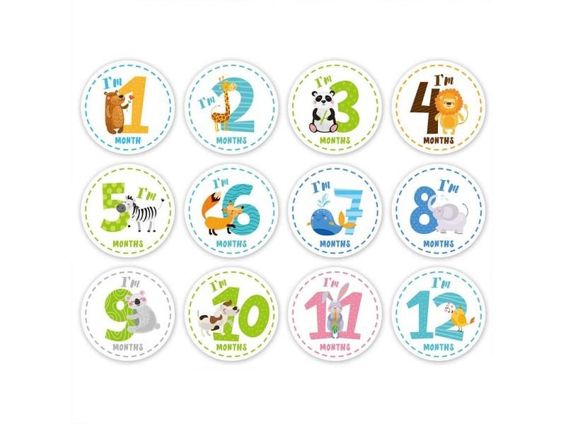 12 Pcs Month Sticker Baby Photography Milestone Memorial Monthly Newborn Kids Carousel 1