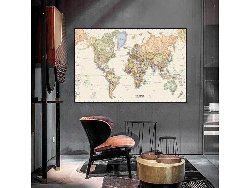 150x100cm Retro World Map Detailed Map Of Major Cities In Each Country Carousel 1