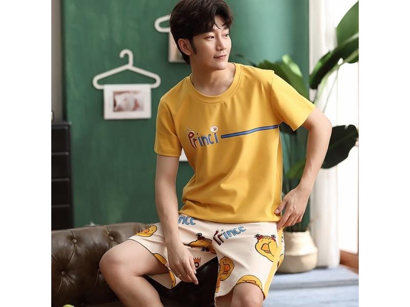 Summer 4XL Men's Pajama Sets Casual Short Tops Lattice Short Pant Suit Pyjamas Carousel 1