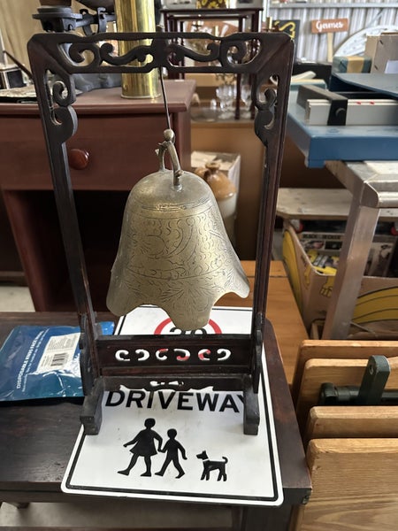 Large Chinese Brass Bell with Gong on a Stand Carousel 1