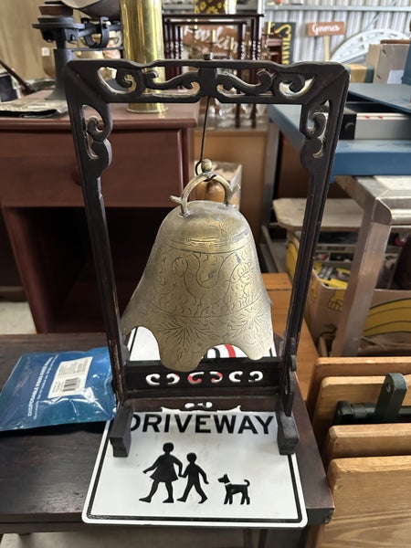Large Chinese Brass Bell with Gong on a Stand Carousel 2