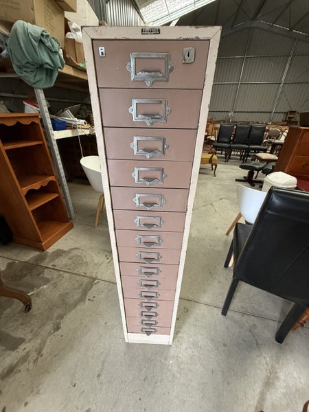 Antique Prevdex Lockable 15 Draw Metal Filing cabinet with metal draws Carousel 1
