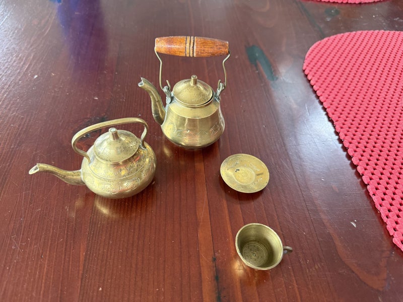 Brass Miniature Kettles & Cup & Saucer Carousel 3