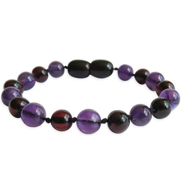 Amber Teething Bracelet / Anklet - Polished Cherry & Amethyst Carousel 1