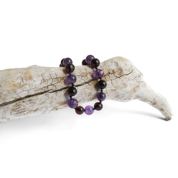 Amber Teething Bracelet / Anklet - Polished Cherry & Amethyst Carousel 2
