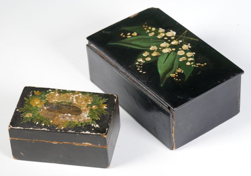 Two Georgian / Early Victorian Period Heavy Lacquered & Hand Painted Boxes Carousel 2