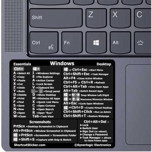 Windows PC/Laptop Reference Keyboard Shortcut Sticker - Black, No-Residue Carousel 1