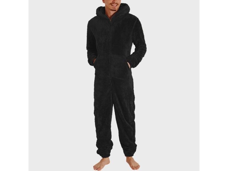 Men New Warm Hooded Pajamas Winter Adult Casual Jumpsuits Couple Zipper Warm Carousel 1