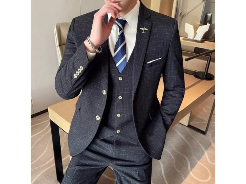 Men's High-Quality Wedding Suit 3 Piece Set Fashion Business Professional Groom Carousel 1
